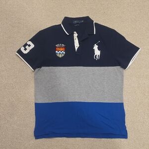New. Polo by Ralph Lauren Navy, Gray, and Royal Blue Polo Shirt